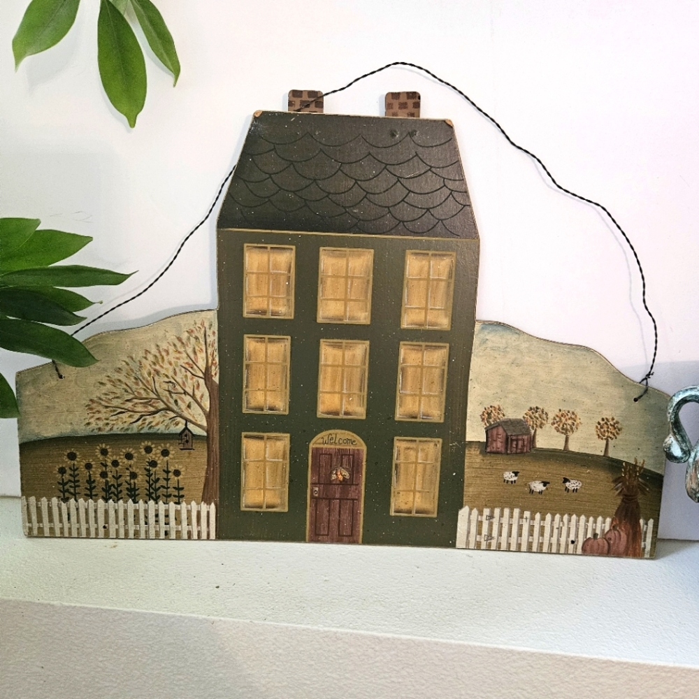 Primitive Hand Painted Autumn Farm house Sign 15" × 10"